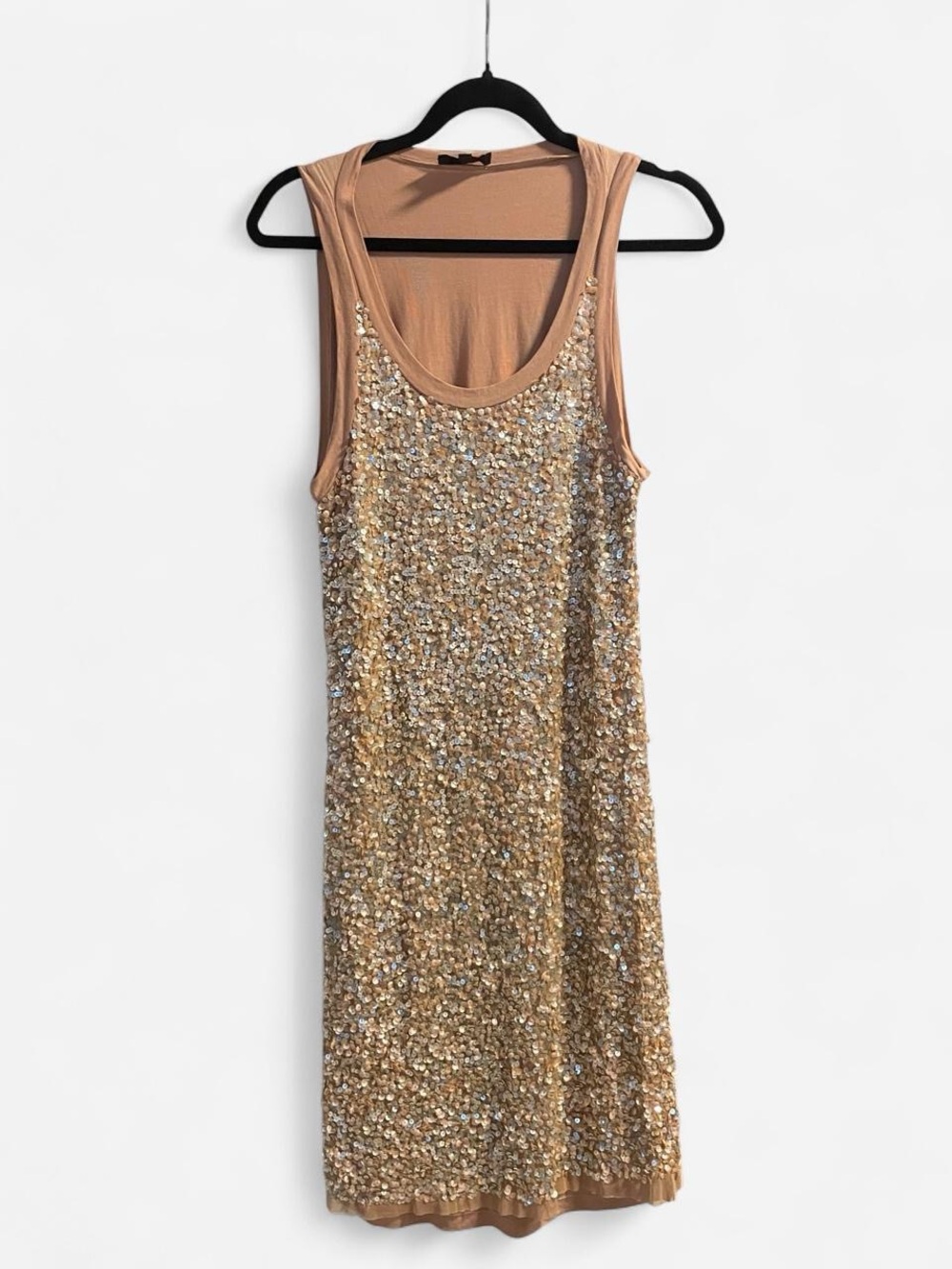 Sleeveless Sequin Midi Dress in Nude Gold